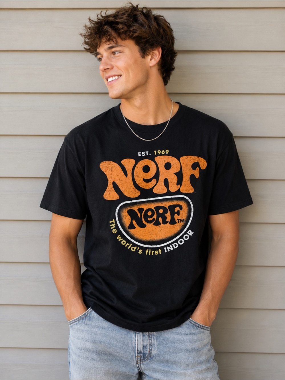 NWT Nerf Graphic T-Shirt Black Retro Logo Tee Size Medium